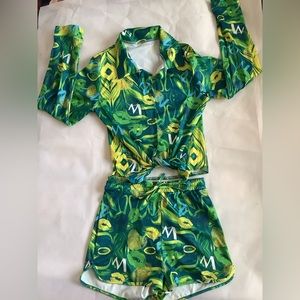 Long sleeve shirt drawstring shorts casual set